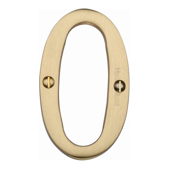C1561 0-SB • 76mm • Satin Brass • Heritage Brass Face Fixing Numeral 0